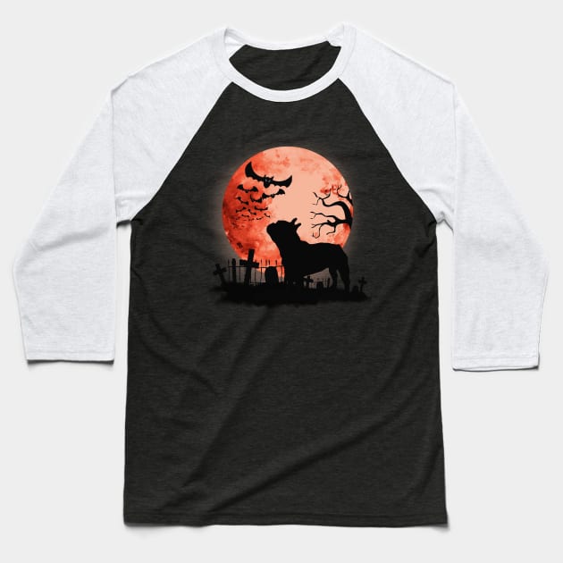 French bulldog frenchie and bats with red moon Baseball T-Shirt by Collagedream